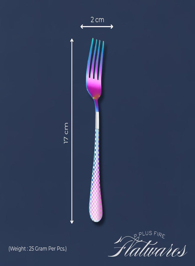 P Plus Fire Small Dinner Fork Set, Sturdy Stainless Steel Forks with Anti-Rust Coating & Elegant Design, Perfect for Home Kitchen, Buffets & Daily Table Use (Small Fork, Rainbow, Pack of 6) - Image 2
