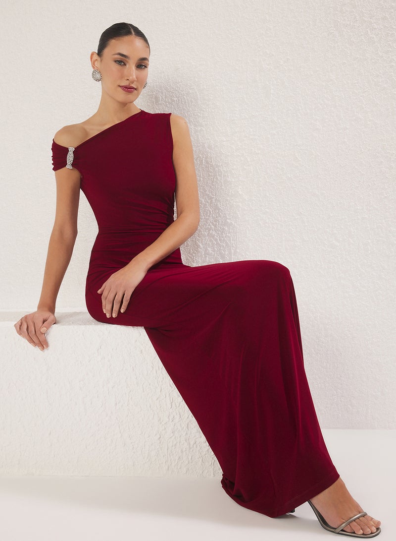 trendyol Burgundy Stone Accessory Detailed Woven Long Stylish Evening Dress Evening Graduation Dress Tprss24Ae00224 - Image 1