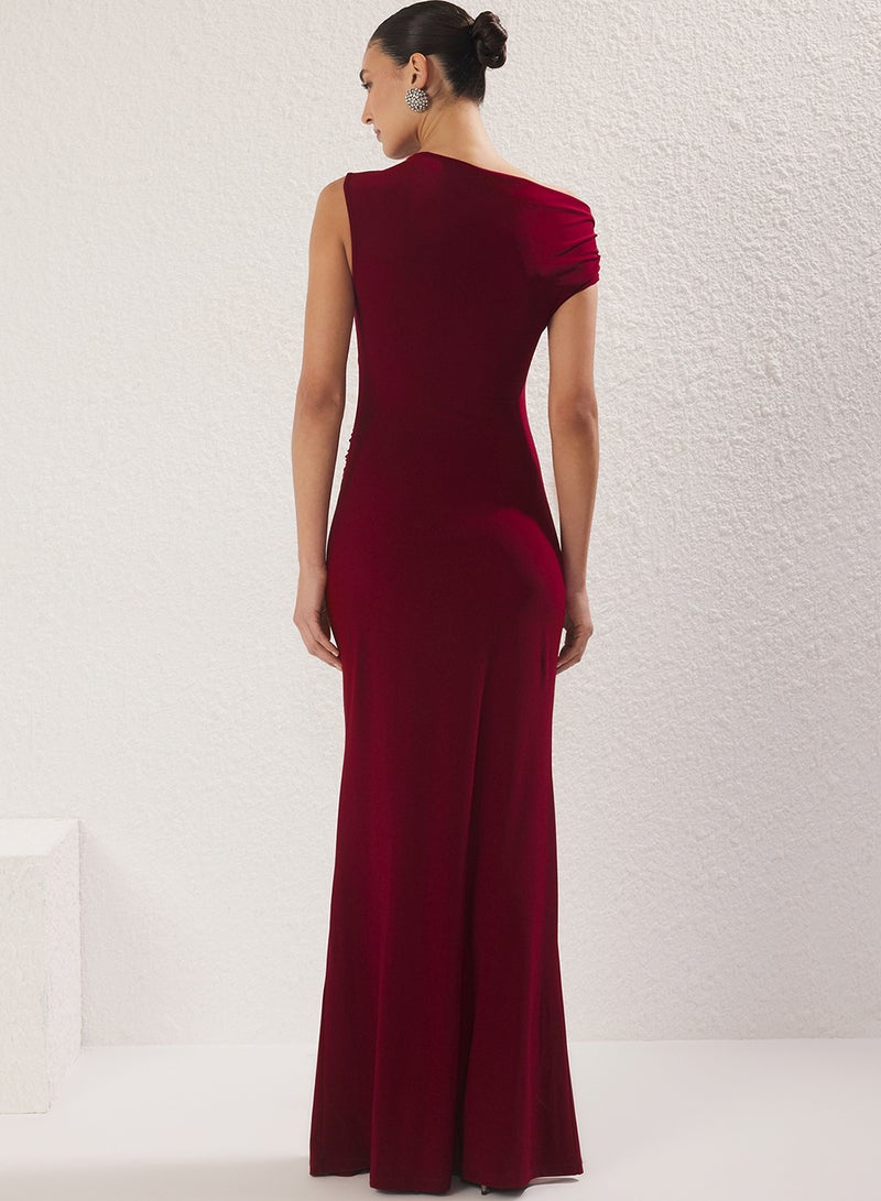 trendyol Burgundy Stone Accessory Detailed Woven Long Stylish Evening Dress Evening Graduation Dress Tprss24Ae00224 - Image 4