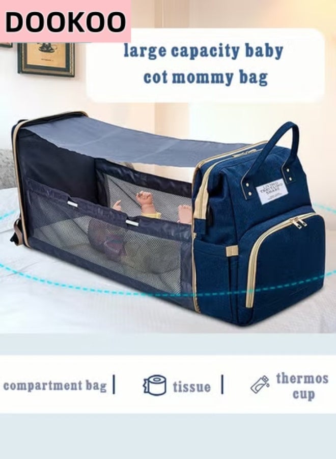 دوكو حقيبة ظهر للأمهات محمولة ومتعددة الوظائف وبتصميم جديد على شكل سرير مع  المظلة للأطفال لون أزرق - Image 2