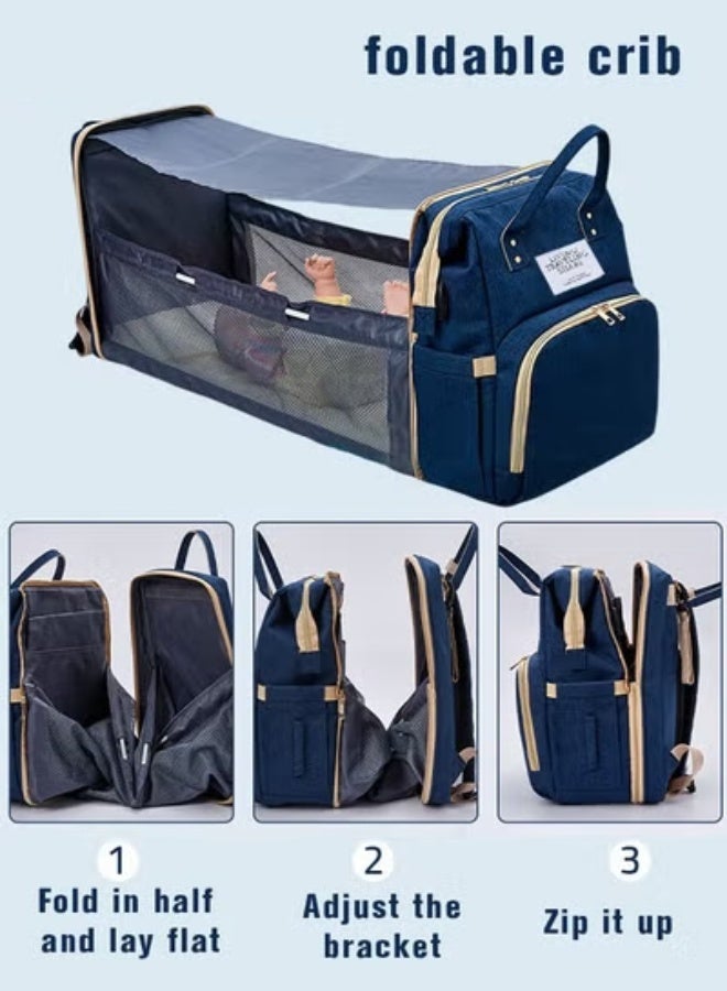 دوكو حقيبة ظهر للأمهات محمولة ومتعددة الوظائف وبتصميم جديد على شكل سرير مع  المظلة للأطفال لون أزرق - Image 4