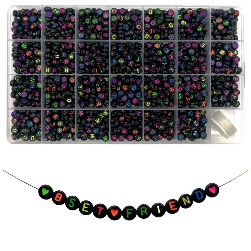 Looconi Amaney 1400pcs Colorful Letter Beads Round Alphabet A-Z Heart 4x7mm Black Acrylic Beads and Crystal Line for Jewelry Making - Image 1