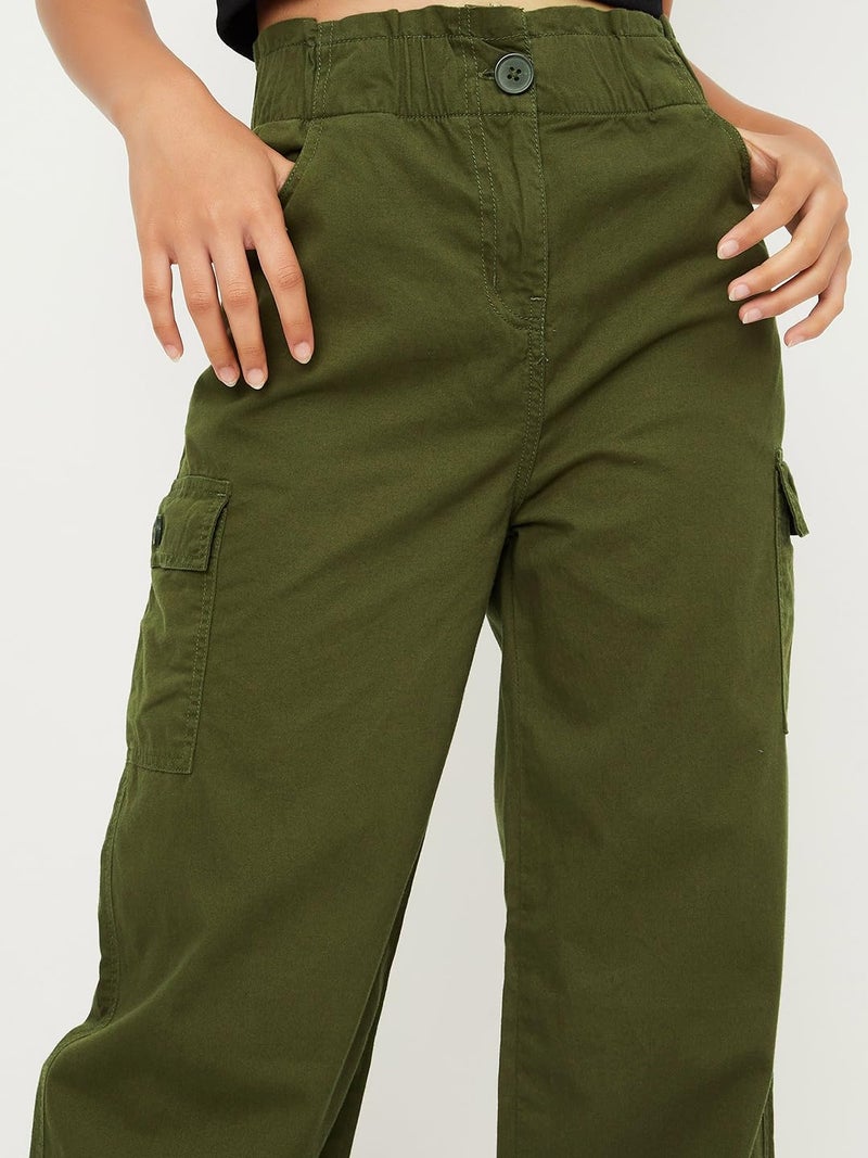 max Girls Solid Full-Length Regular Fit Flared Trousers,Olive Green,9-10Y - Image 2
