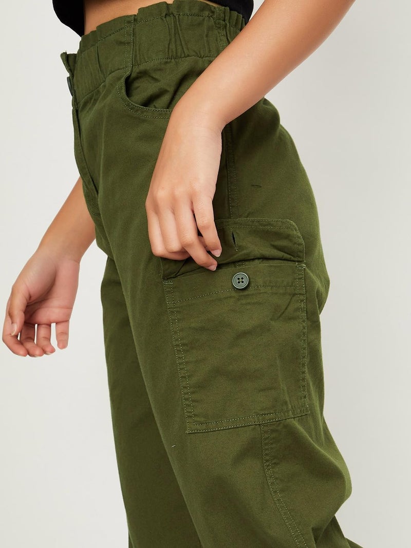 max Girls Solid Full-Length Regular Fit Flared Trousers,Olive Green,9-10Y - Image 4