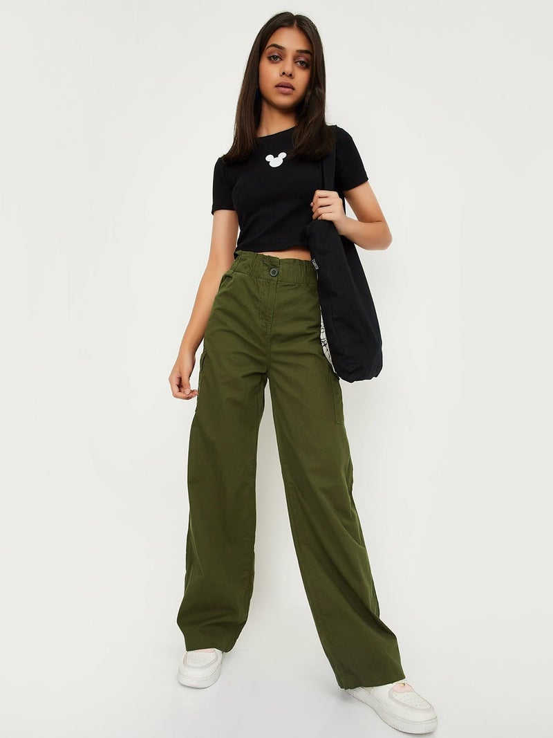 max Girls Solid Full-Length Regular Fit Flared Trousers,Olive Green,9-10Y - Image 5