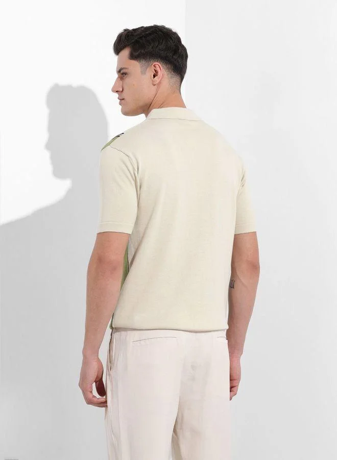 شركة المرآب الهندية Men Slim Fit Textured Polo Neck Half Sleeves T-Shirt