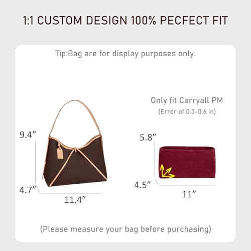 OAikor Carryall PM Insert Organizer, Velvet Bag Organizer Insert Compatible with lv Carryall and More, Sturdy Gold Zipper, Pecfect for Handbag Shaped & Neat(Small,Red) - Image 2