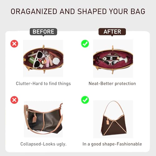 OAikor Carryall PM Insert Organizer, Velvet Bag Organizer Insert Compatible with lv Carryall and More, Sturdy Gold Zipper, Pecfect for Handbag Shaped & Neat(Small,Red) - Image 4