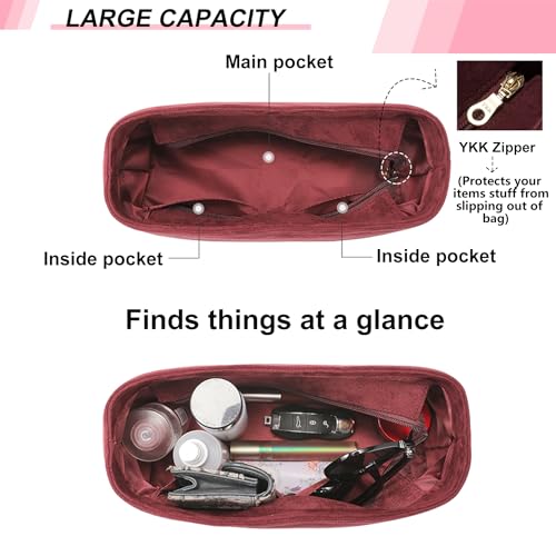 OAikor Carryall PM Insert Organizer, Velvet Bag Organizer Insert Compatible with lv Carryall and More, Sturdy Gold Zipper, Pecfect for Handbag Shaped & Neat(Small,Red) - Image 5