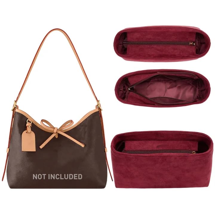 OAikor Carryall PM Insert Organizer, Velvet Bag Organizer Insert Compatible with lv Carryall and More, Sturdy Gold Zipper, Pecfect for Handbag Shaped & Neat(Small,Red) - Image 1