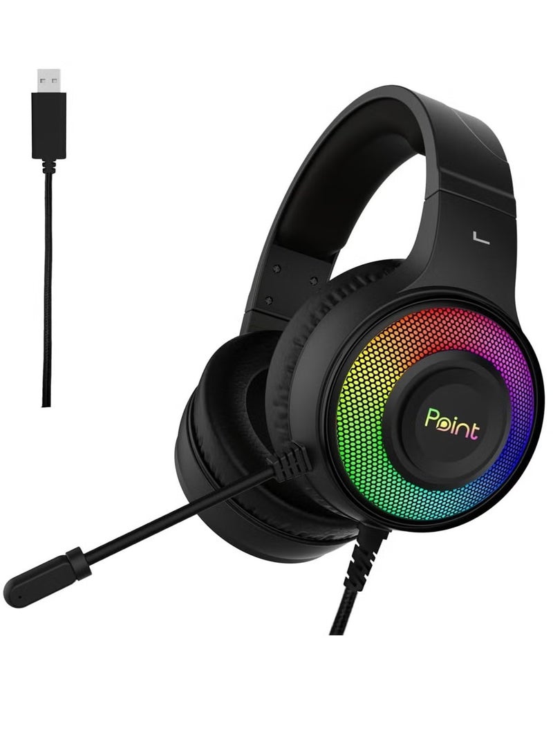 Point PT-22H Professional Gaming Headset with 7.1 Surround Sound Technology – 50mm Dynamic Driver – 360° Adjustable Microphone – RGB Lighting – Comfortable and Lightweight Design – USB Port – Black - Image 1