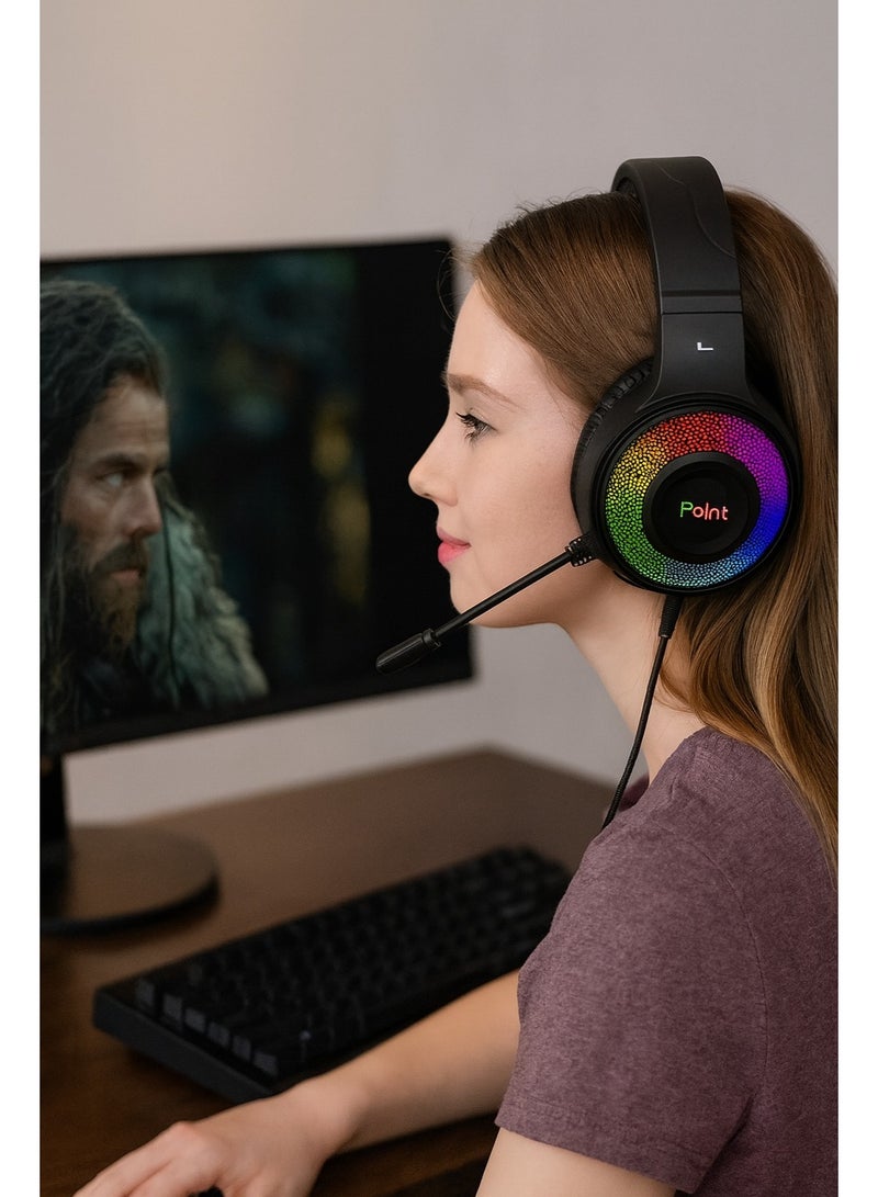 Point PT-22H Professional Gaming Headset with 7.1 Surround Sound Technology – 50mm Dynamic Driver – 360° Adjustable Microphone – RGB Lighting – Comfortable and Lightweight Design – USB Port – Black - Image 3