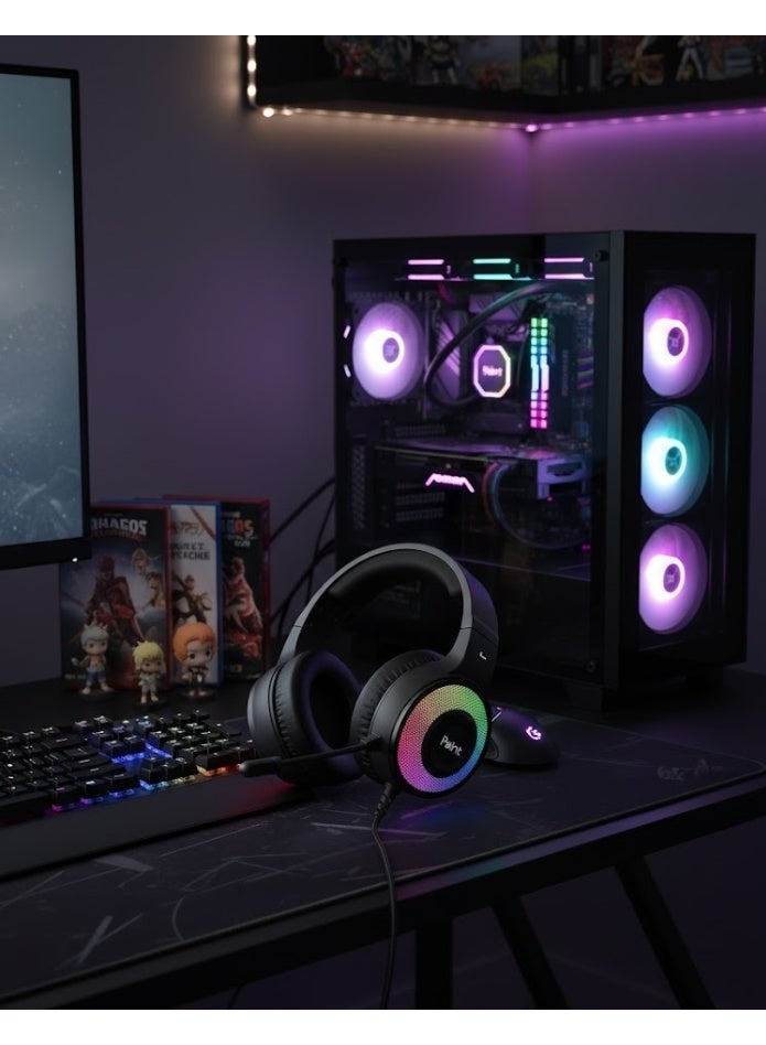 Point PT-22H Professional Gaming Headset with 7.1 Surround Sound Technology – 50mm Dynamic Driver – 360° Adjustable Microphone – RGB Lighting – Comfortable and Lightweight Design – USB Port – Black - Image 5