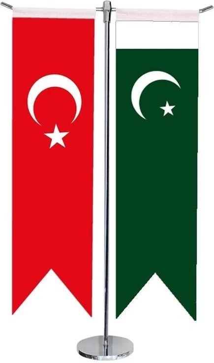 Saturndesign Desktop Swallow Pakistan + Turkish Flag + Chrome T Post Table Flag Set
