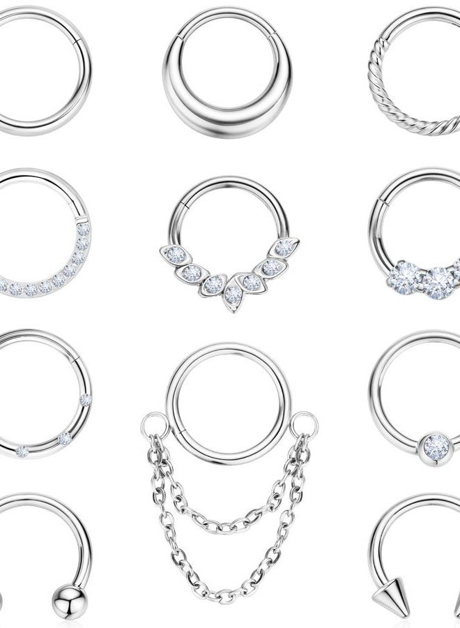 BSJ4U Silver Septum Rings 16G Septum Jewelry Surgical Stainless Steel Conch Daith Septum Piercing Jewelry 8mm Septum Clicker Hoop - Image 1