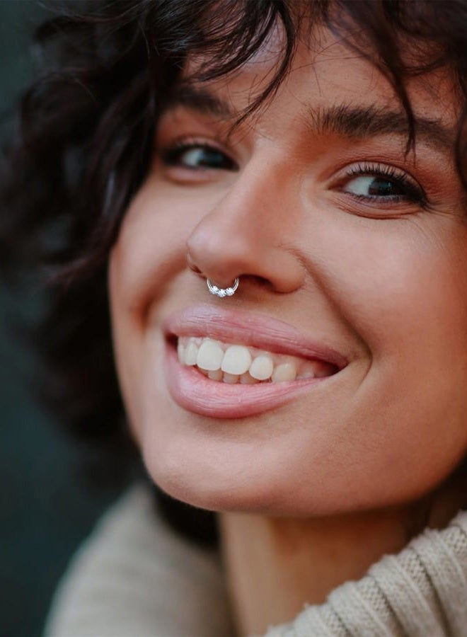 BSJ4U Silver Septum Rings 16G Septum Jewelry Surgical Stainless Steel Conch Daith Septum Piercing Jewelry 8mm Septum Clicker Hoop - Image 5