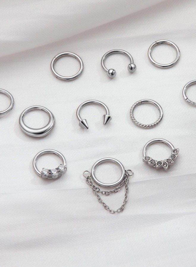 BSJ4U Silver Septum Rings 16G Septum Jewelry Surgical Stainless Steel Conch Daith Septum Piercing Jewelry 8mm Septum Clicker Hoop - Image 2