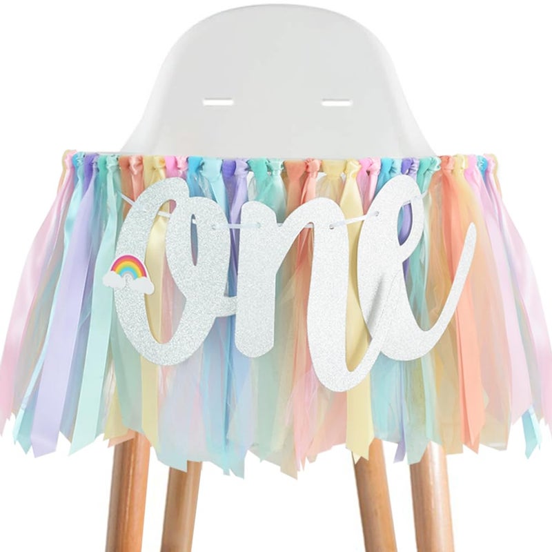 BEISHIDA 1st Birthday High Chair Banner Garland Pastel Rainbow Baby Shower DecorationsRainbow Theme Banner for First Birthday Party Gender Neutral Highchair Decor