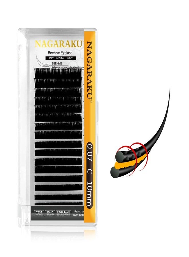 نجراكو وصلات رموش NAGARAKU Laser Beehive، 16 صفًا، تدوم لفترة أطول، رموش فردية كثيفة، لون أسود مطفي، طول فردي، 16 صفًا، سمك 0.07، انحناء C (الطول - 10 مم). - Image 1