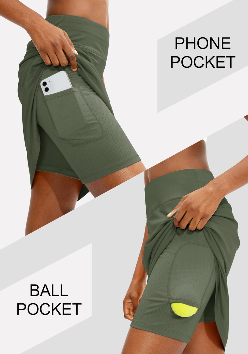 Viodia Women's 20" Knee Length Skorts Skirts Athletic Tennis Golf Skirt for Women Modest Sports Casual Summer Skirt with 5 Pockets Army Green - Image 3