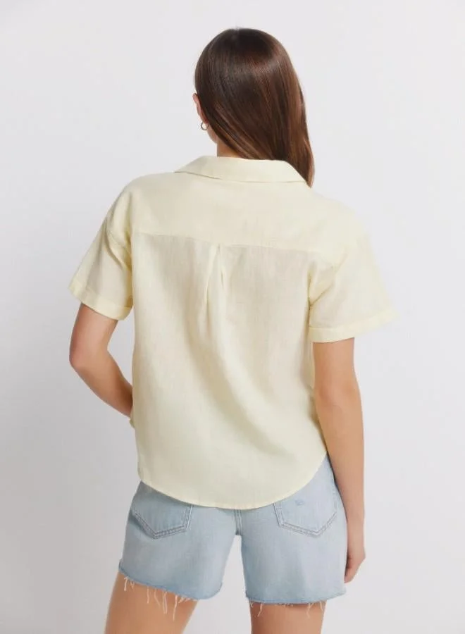 Springfield  Linen shirt. Short folded sleeve. V-neck shirt collar. Front buttons. Patch pockets. for Women | Best Price UAE