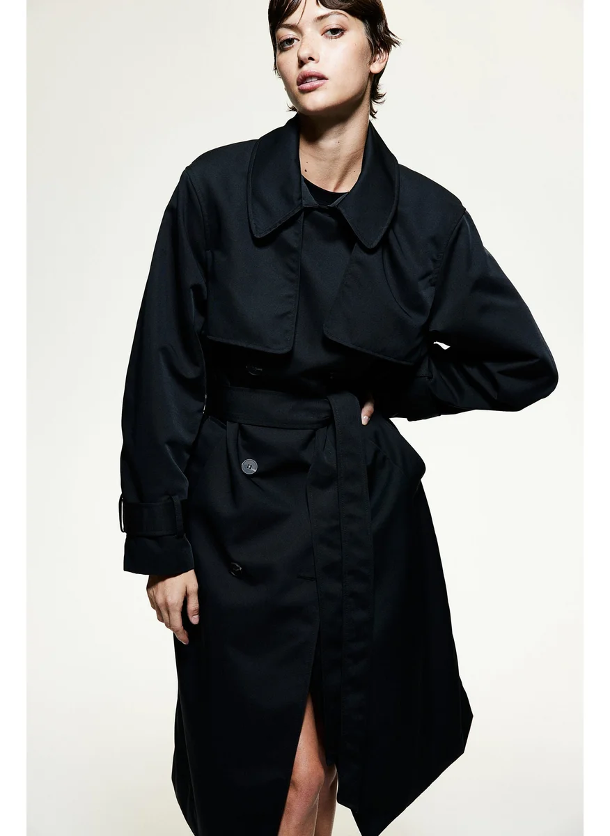 اتش اند ام Double-Breasted Twill Trench Coat