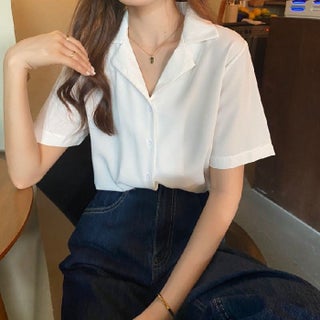 Korean Chic Short-Sleeve Ladies Shirt Summer 2024 Trendy White - pzsku/Z36C66154492F7CFE2DC3Z/45/1746215597/23f188a9-af9c-449c-9b37-1502044d1fcc
