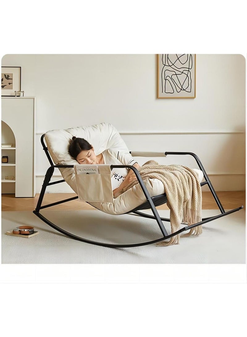 Generic Double Living Room Recliner Outdoor Rocking Chair Lawn Camping Chair Adult Chair with Seat Cushion Side Storage Bag Suitable for Lawn, Backyard, Indoor, Garden (Beige)  - Image 1
