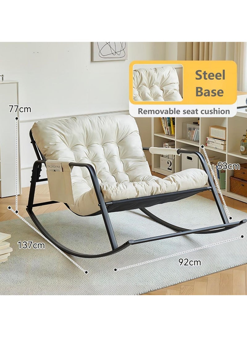 Generic Double Living Room Recliner Outdoor Rocking Chair Lawn Camping Chair Adult Chair with Seat Cushion Side Storage Bag Suitable for Lawn, Backyard, Indoor, Garden (Beige)  - Image 2