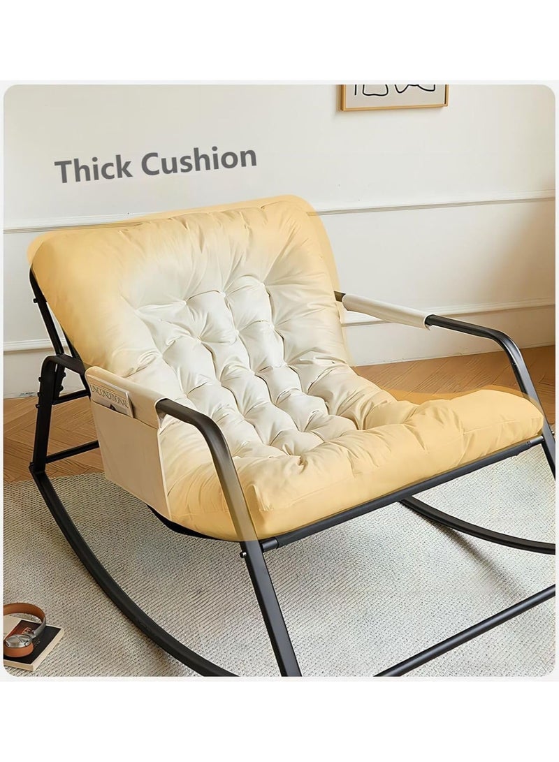 Generic Double Living Room Recliner Outdoor Rocking Chair Lawn Camping Chair Adult Chair with Seat Cushion Side Storage Bag Suitable for Lawn, Backyard, Indoor, Garden (Beige)  - Image 3