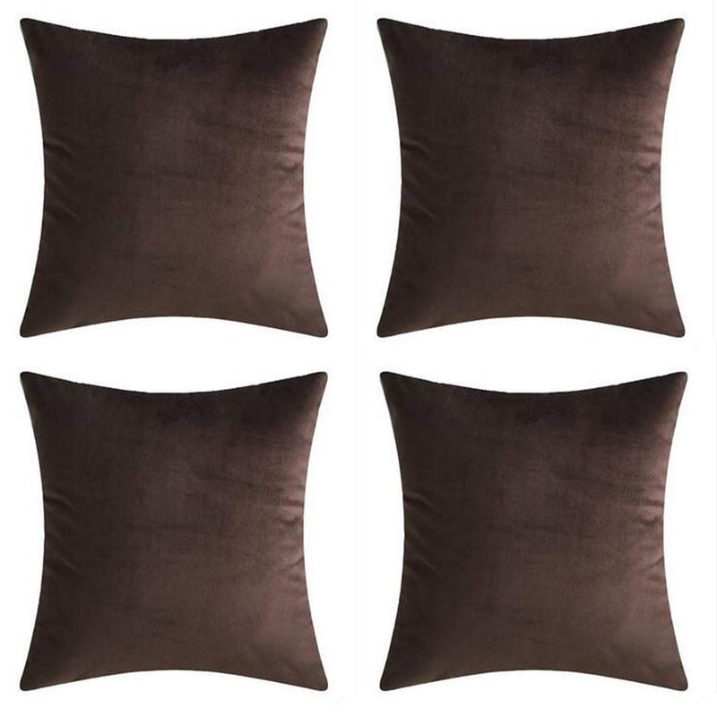 Andreannie Set of 4 Velvet Super Soft Comfortable Solid Decorative Throw Pillow Cover Cushion Case for Sofa Living Room 18 inches20 inches SquareBrown 18 x 18Inch