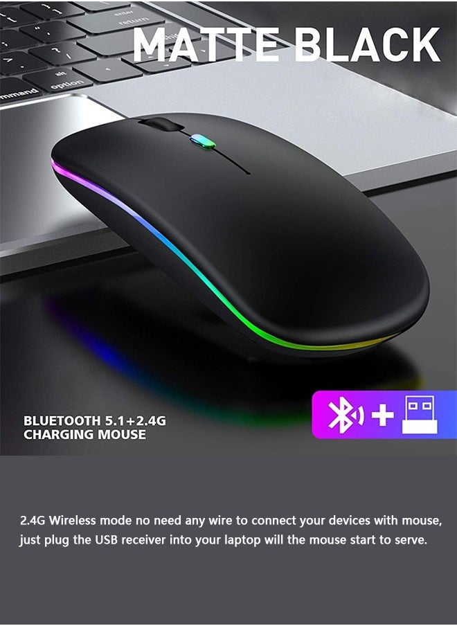 joyzzz - Wireless Bluetooth Mouse, LED Slim Dual Mode Bluetooth 5.1 +USB 2.4GHz Rechargeable Silent Bluetooth Wireless Mouse, Computer Mice with USB Receiver - Image 1