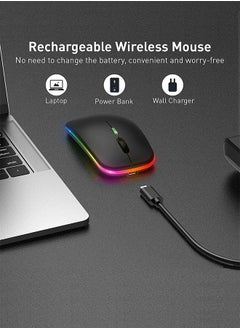 joyzzz Wireless Bluetooth Mouse, LED Slim Dual Mode Bluetooth 5.1 +USB 2.4GHz Rechargeable Silent Bluetooth Wireless Mouse, Computer Mice with USB Receiver  - Image 3
