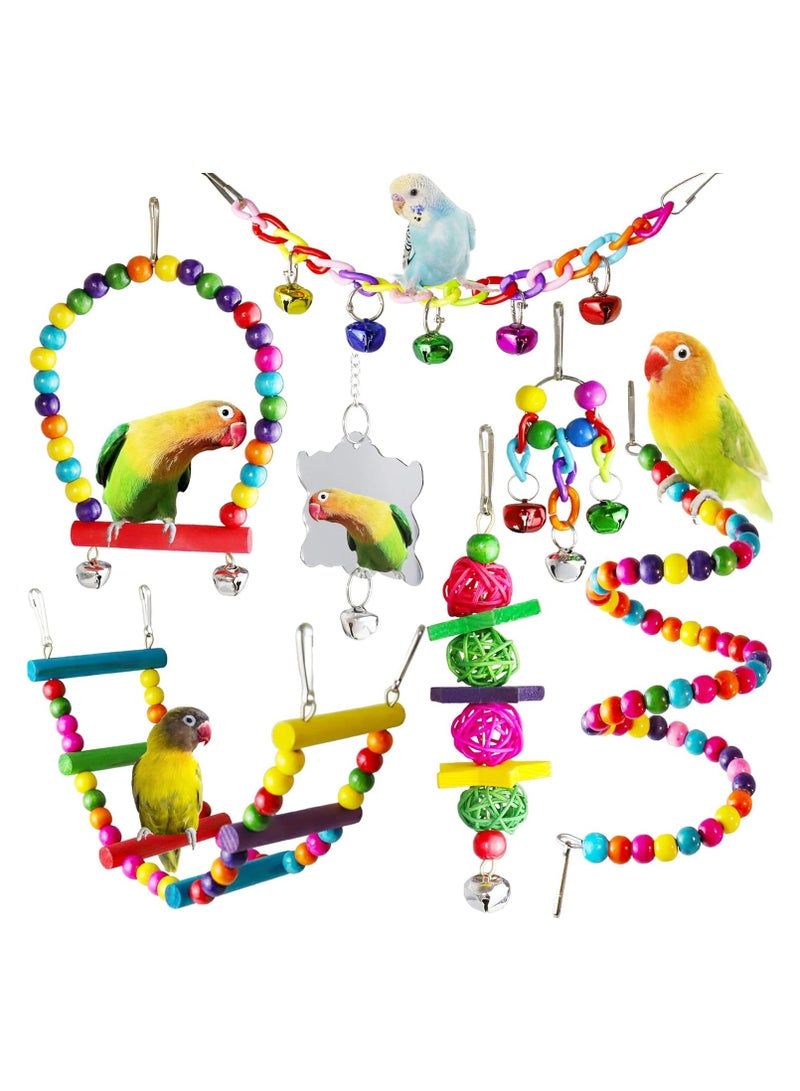 Bird Parakeet Cockatiel Toys, Parrots Cage Hammock Swing Climbing Ladders Wooden Perch Chewing Toy for Budgerigar, Conures, Love Birds, Budgies - Image 1