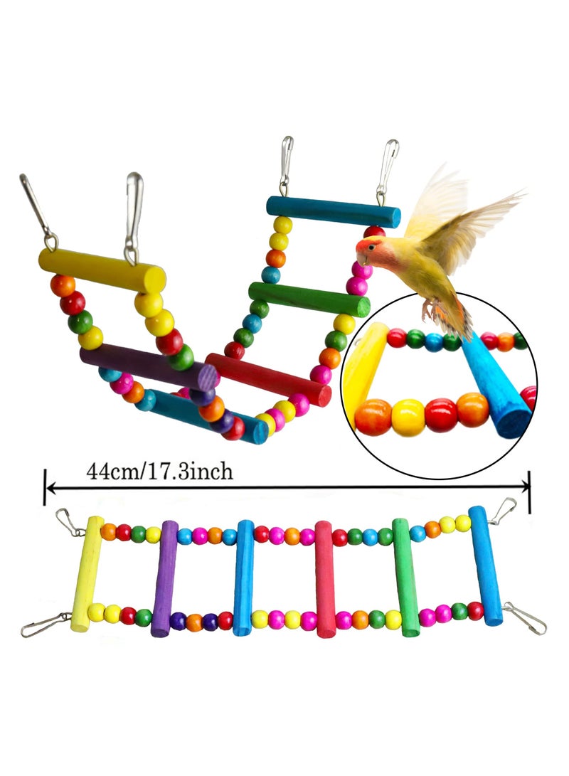 Bird Parakeet Cockatiel Toys, Parrots Cage Hammock Swing Climbing Ladders Wooden Perch Chewing Toy for Budgerigar, Conures, Love Birds, Budgies - Image 3