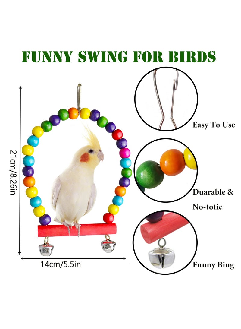 Bird Parakeet Cockatiel Toys, Parrots Cage Hammock Swing Climbing Ladders Wooden Perch Chewing Toy for Budgerigar, Conures, Love Birds, Budgies - Image 4