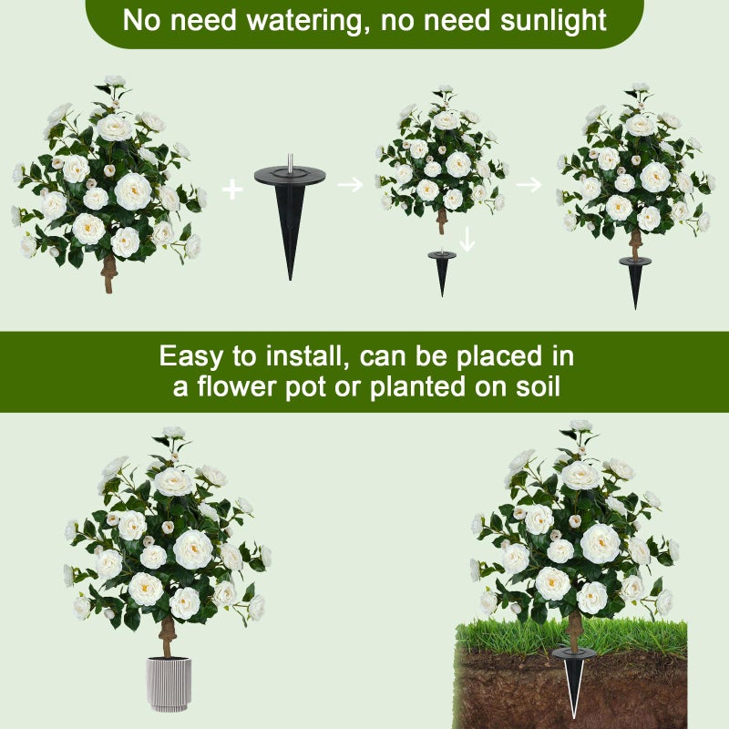 MHMJON 2 Packs 35.4" Artificial Camellia Tree Outdoor, 3FT Fake Flower Trees UV Resistant Faux Bushes Outdoor for Patio Porch Garden Indoor Flower Pots Home Decoration (White) - Image 5