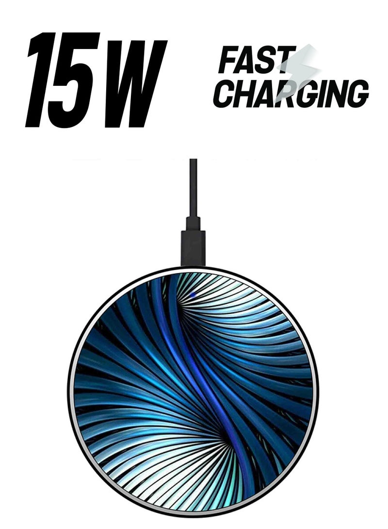 Theodor Curve Printed Ultra Slim Fast Wireless Charger With USB Cable Blue/White/Green - Image 1