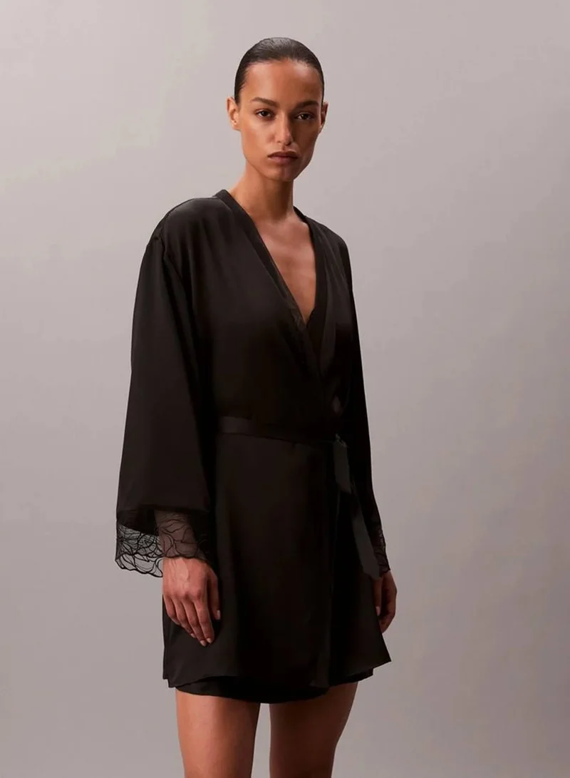 Calvin Klein Black Satin Silk Bathrobe - CK Black for Women | Best Price UAE
