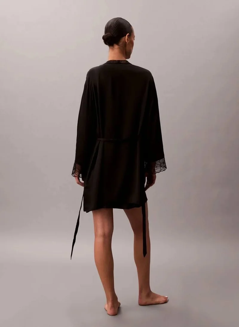 Calvin Klein Black Satin Silk Bathrobe - CK Black for Women | Best Price UAE