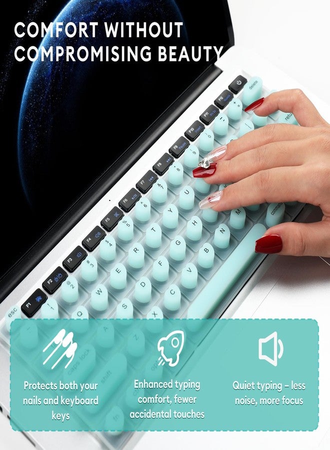 Allinside Long Nail Keyboard Cover for MacBook Pro 13/14/16 2021-2024, MacBook Air 13/15 2020-2024, Raised Heart Shape Silicone Keyboard Stickers, Mint Green - Image 2