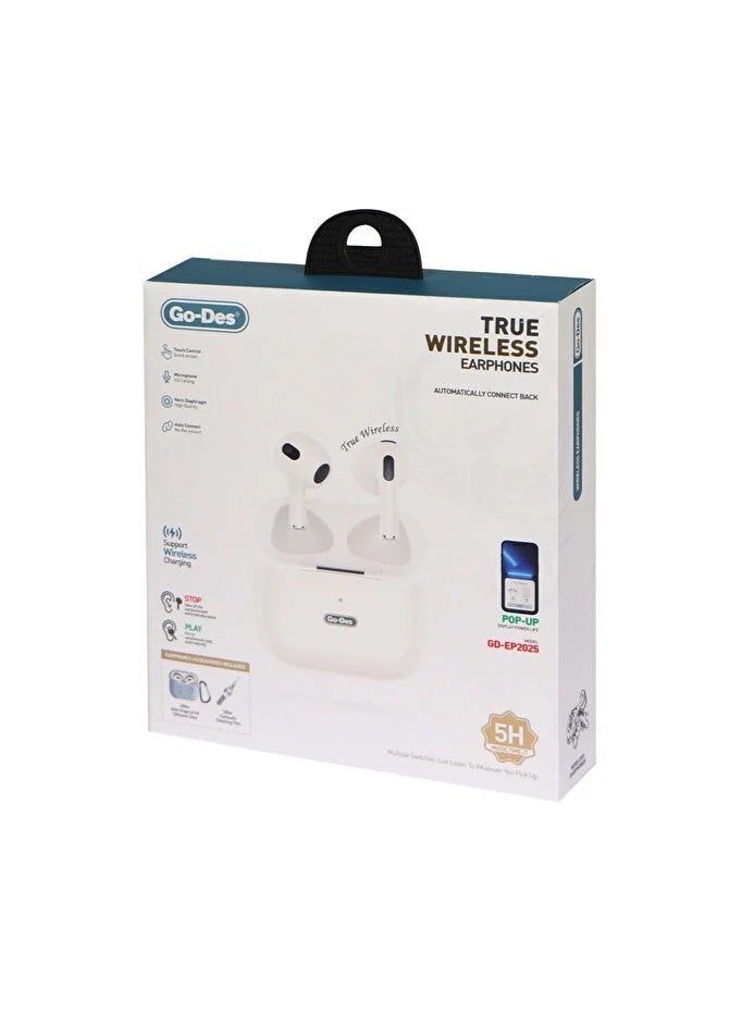 جو-ديز سماعات Go-Des GD-EP2025 اللاسلكية الحقيقية مع نافذة منبثقة ودعم الشحن اللاسلكي - Image 1