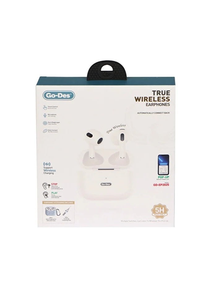 جو-ديز سماعات Go-Des GD-EP2025 اللاسلكية الحقيقية مع نافذة منبثقة ودعم الشحن اللاسلكي - Image 2