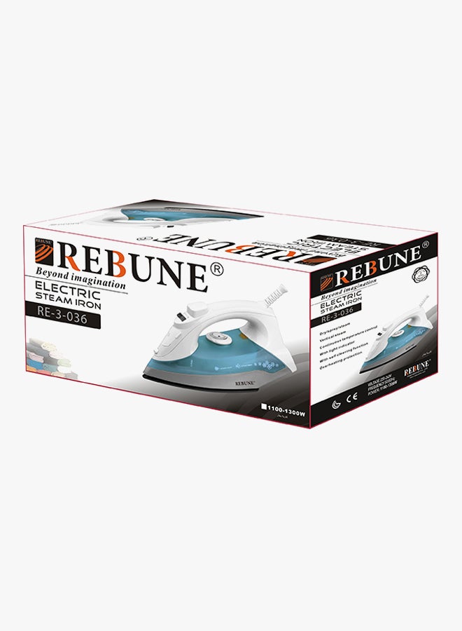 REBUNE Electric Steam Iron 1300W 1300 W RE-3-036 Blue/White - Image 2