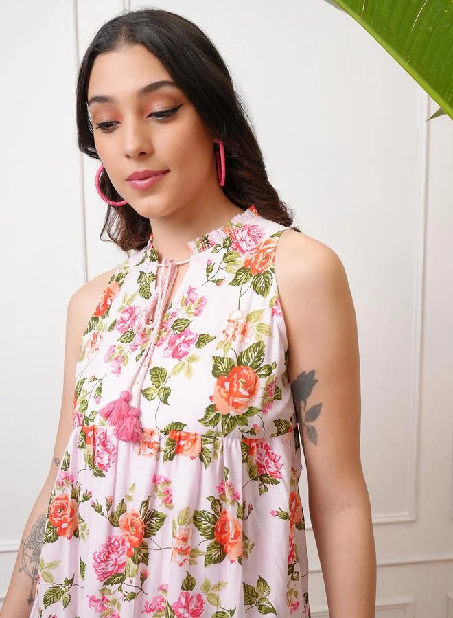 Vishudh Floral Sleeveless Maxi Dress