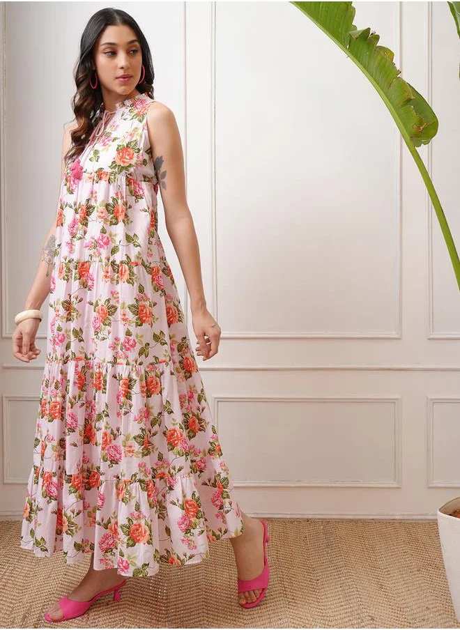 فيشود Vishudh Women Floral Print Sleeveless Tiered Maxi Dress