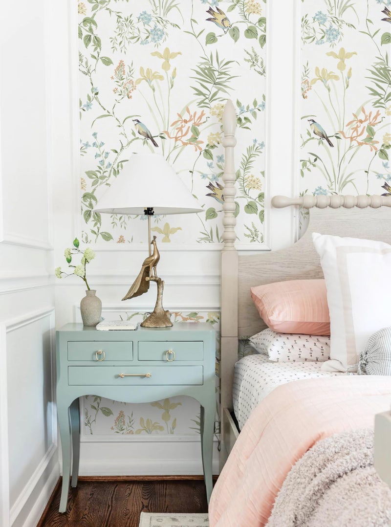 Erfoni 16.9" x118" Boho Floral Peel and Stick Wallpaper Green Floral and Birds Contact Paper DIY Self Adhesive Removable Wallpaper for Livingroom Cabinet Decor Modern Flower Leaf Wall Paper Vinyl Roll - Image 2