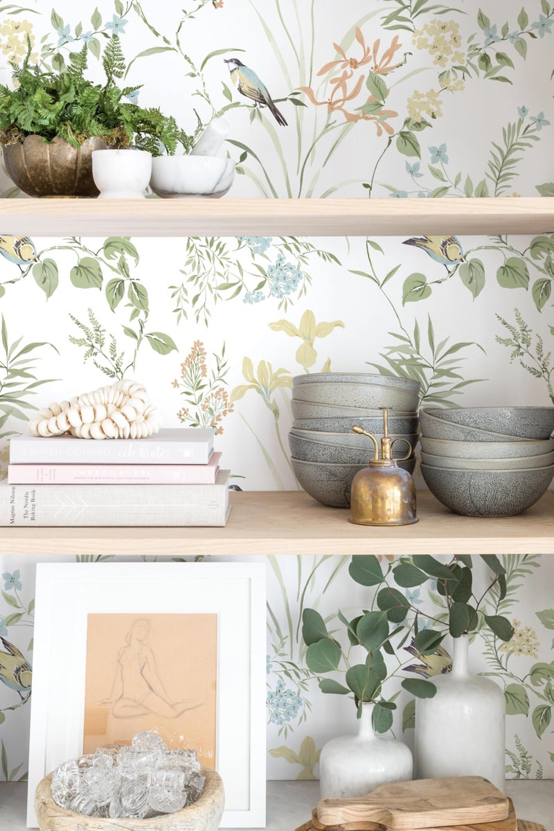 Erfoni 16.9" x118" Boho Floral Peel and Stick Wallpaper Green Floral and Birds Contact Paper DIY Self Adhesive Removable Wallpaper for Livingroom Cabinet Decor Modern Flower Leaf Wall Paper Vinyl Roll - Image 4