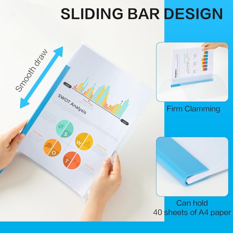 ديلي مجموعة من 10 أغلفة تقارير شفافة بشريط منزلق، مجلدات ملفات عرض سيرة ذاتية شفافة، منظم ومجلد للورق مقاس A4، أزرق - Image 3