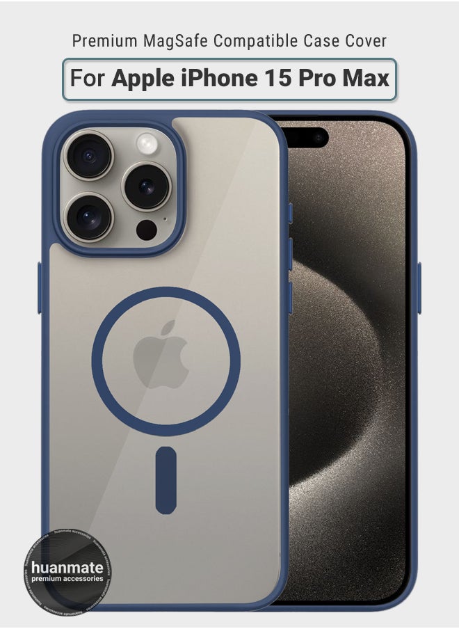 huanmate - iPhone 15 Pro Max MagSafe Case Clear With Blue Edges - High-Grade Strong Magnets, Wireless Charging Compatible, Shockproof, Anti-Scratch Ultra Slim Magnetic Cover for Apple iPhone 15 Pro Max - Image 1
